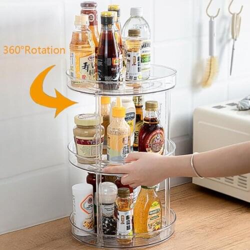 1/2/3 Layer Spice Rack Kitchen Organizer Storage Rack Storage Box Shelf Kitchen Accessories 360 Degree Rotating Fruit Dish
