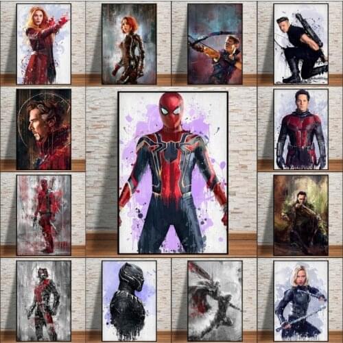 Superhero Avengers Poster Spiderman Watercolor Canvas Background Wall Art Deco Picture For Home Decor Living Room