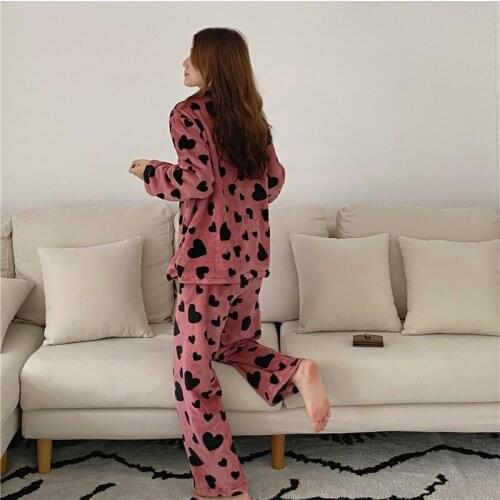 Womens 2020 Winter New Home Cute Printed Warm Homewear Women Cardigan Set Pajamas