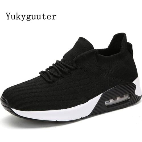 Woman Sneakers Running Shoes Girls Flat Outdoor Breathable Knit Upper Socks Lightweight Athletic Chunky Shoes Lace Up Platform
