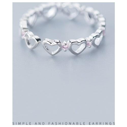 Modian Fashion Stackable Hearts Pink Crystal Ring for Women Pure 925 Sterling Silver Open Adjustable Finger Ring Fine Jewelry
