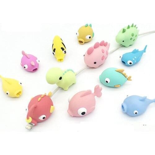 100pcs Cute Bite Fish Series Cable-Winder Organizer Silicone USB Charging Data Cable Line Protector Cord Cover Decorate