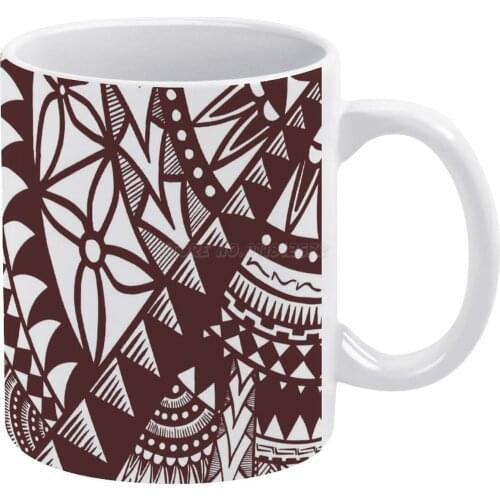 Pacific Island Pattern 2-Brown White Mug Coffee Mug Afternoon Tea Christmas Cups Ceramic Mug 330ml for Coffee Pacific Patterns T
