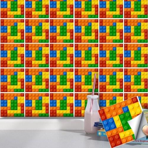 25pcs/set Children Lego Tile Sticker DIY PVC Self-adhesive Art Mural Decal Bathroom Restaurant Store Room Decoration Home Design