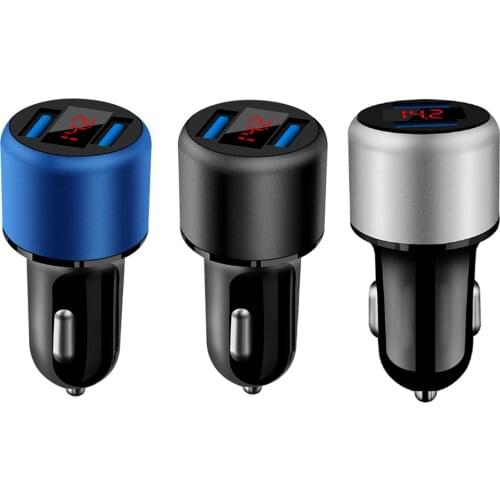 3.1A USB Dual Ports Phone Electronic Car Cigarette Charger Lighter Socket Digital LED Voltmeter Aluminum Alloy Interior Parts 50