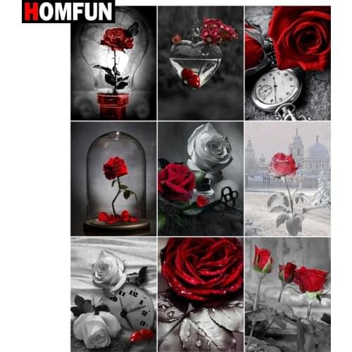 HOMFUN 5d Diamond Painting Full Square/Round ‘Rose black and white" Picture Of Rhinestone DIY Diamond Embroidery Home Decor
