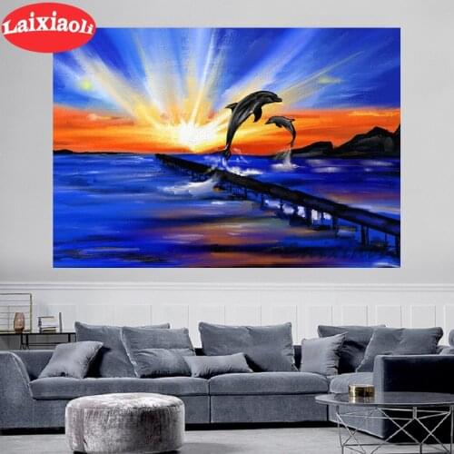 Diamond Painting Rhinestone dolphin sunrise painting 5D DIY Diamond Embroidery,Cross Stitch,diamond Mosaic Sale decor laixiaoli