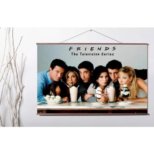 Friends TV Show Art Canvas poster decoration painting with solid wood hanging scroll