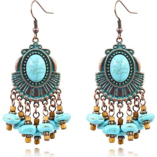 Ethnic Vintage Bohemian Drop Dangle Earrings for Women National Style Jewelry Hollow Waterdrop Leaf Bead Boho Statement Earrings