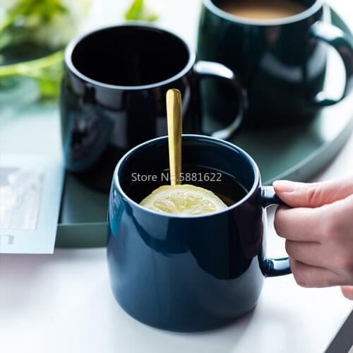 Ceramic Nordic Style Solid European Bright Water Mug Office Handle Mug Household Milk Tea Coffee Cup Drinkware