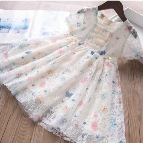 Girls butterfly lace pattern dresses summer new baby girl princess dress kids clothes wholesale