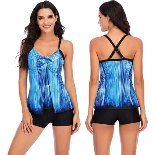 Floral Printed Halter Neck Tankini Swimsuit Women Sexy V Neck Tummy Control Bather Push Up Padded Swimwear