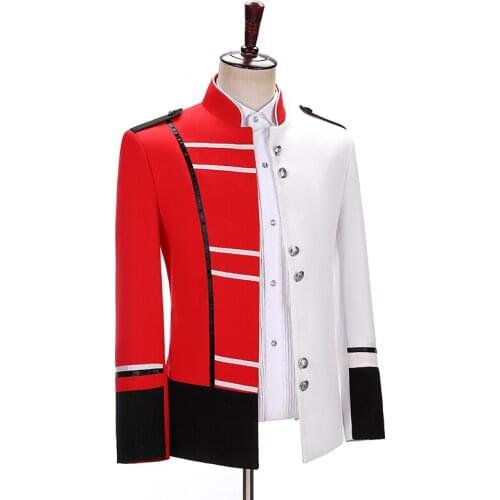 100%real men white red black patchwork general jacket event/stage performance short tuxedo jacket/stage performance/ASIA SIZE