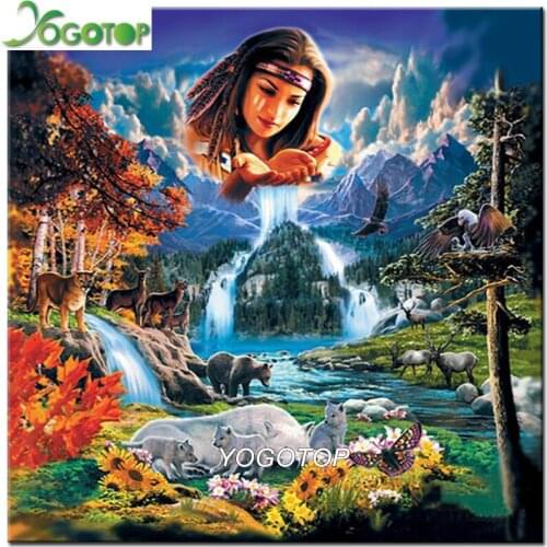 YOGOTOP Square/Round Embroidery Full Display indians woman Animal 5D DIY Mosaic Diamond Painting natural landscape YY364