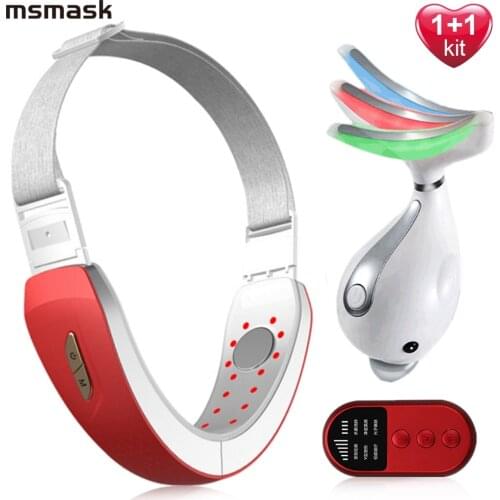 3 Colors Led Facial Neck Massager Led Photon Therapy Heating Face Neck Wrinkle Removal Machine Reduce Double Chin Skin Lifting