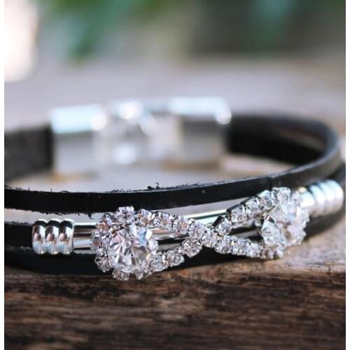 Genuine Cow Leather Bracelets For women Pirate Style Punk Rhinestone Eight BLACK COFFEE BROWN Leather Bracelet Bangles Jewelry