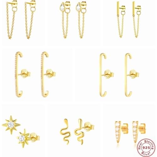 Genuine S925 Sterling Silver Stud Earring For Valentines Day Birthday Gift Bling Zircon Tassel Chain Earrings Fine Jewerly