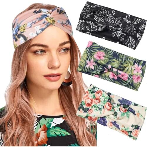 2021 New Floral Elastic Bandana Hairbands Knotted Fashion Tie Scarf Printing Headbands Headpieces for Women Hair Accessories