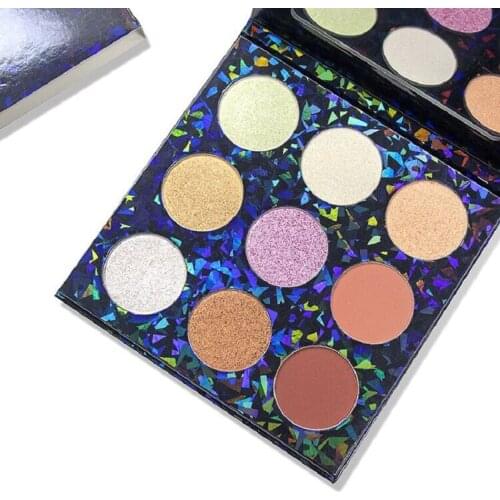 2020 New 9 colors Laser Fashion Eyeshadow Palette Matte Shimmer Blush Diamond Highlight Nude Makeup Kit with Mirror Custom Logo