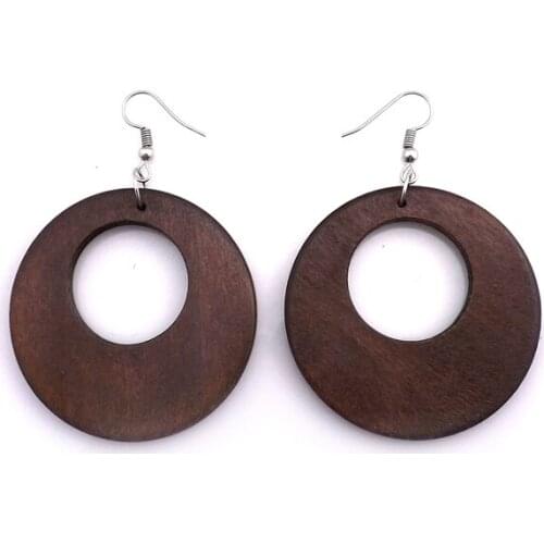 Wholesale 12 Pairs Coffee Color 50mm Hollow Wooden Earrings Bohemian Drop Earrings