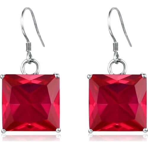 Szjinao Real 925 sterling Silver Earrings Women Punk Ruby Earrings Handmade Square Shape Famous Brand Jewelry Wedding Party Gift