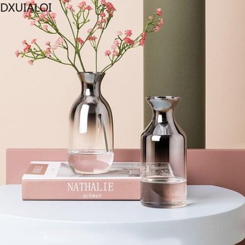 Nordic glass vase home decoration accessories modern silver gradient dry flower desktop decoration with flower pots ornament