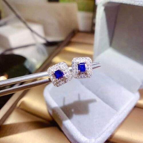 Natural And Real Blue Sapphire Earrings 925 Sterling Silver Earrings for Women