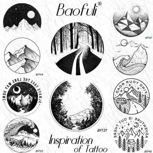 Creative Round Lane Mountain Forest Temporary DIY Tattoo Sticker Paper Tree Black Tattoos Body Art Arm Fake Tatoo Road Women Men