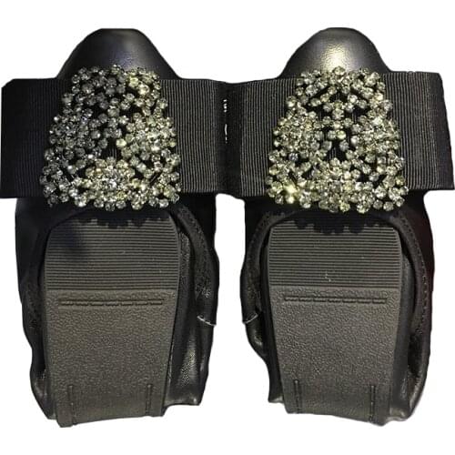 Comfortable Mommy Clog Shoes Women Genuine Sheep Leather Soft Fashion Flat Artificial Diamond Butterfly Knot Bling Beautiful