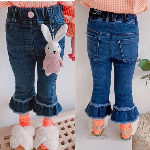 Girls Stretch Slim Jeans Spring Autumn Models Childrens Sweet High-Waist Flared Pants Childrens pants