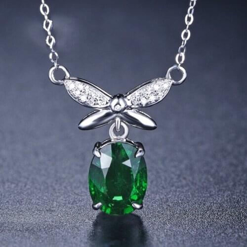 Vintage Charm Jewelry S925 Dragonfly Pendant Necklace Hanging Oval Green Zircon Womens Wedding Simple Choker Anniversary Gift