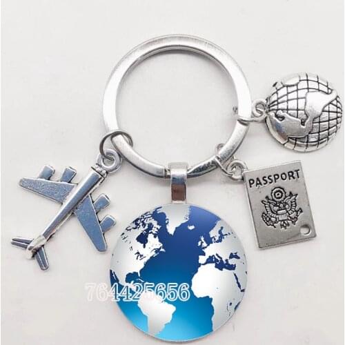 Vintage 25mm Handmade World Map Keychain Travel Exploration Glass Dome Cabachon Aircraft Charm Pendant Keychain Men And Women Je