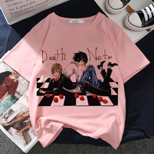 Death Note Graphic Print T-shirt Women Tee Harajuku Aesthetic Pink Tops Casual Tshirt 2021 Summer Y2k Japan Anime Female T Shirt