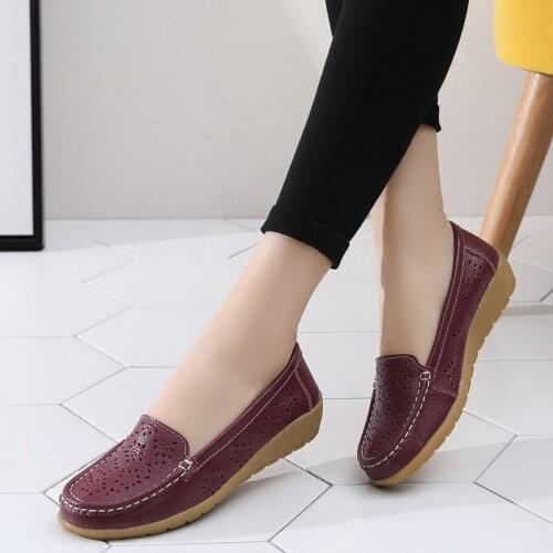 Women Shoes Genuine Leather Flat Loafer Ladies Slip Up Sewing Ladies Shoes Female Shallow Casual Moccasins Woman Shoes Plus Size