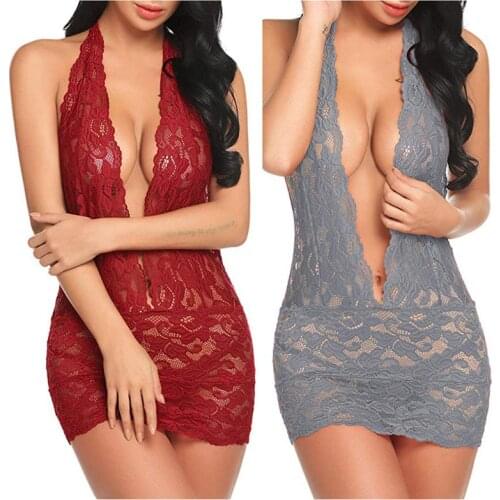 Women Clothes Fashion Women Sleepwear Sleevless Lace Home Dress Dark V Neck Sexy Nightgown Fashion Female Nightdress