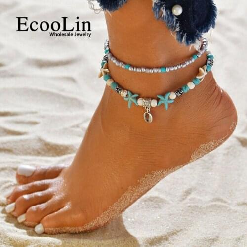 Starfish Pendant Anklets 2019 For Women New Stone Beads Shell Anklet Bracelets On Leg BOHO Ocean Beach Jewelry DropShipping A202