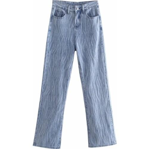 2021 New Wash Ripple Casual Straight Straight Female High Waist Thin Personality Jeans DLZK696