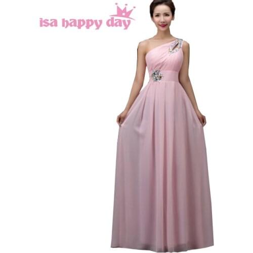 One shoulder floor length gowns pink country western bridesmaid dress 2020 bridesmais chiffon bridesmaid dresses under 100 H3754