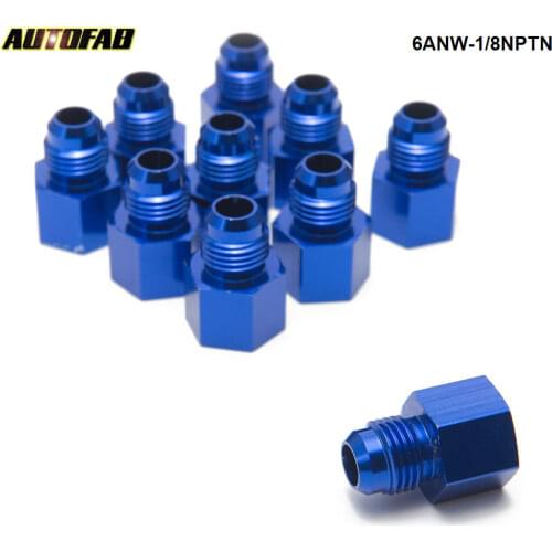 10PCS/LOT Fitting Flare Reducer Female -1/8NPT to Male -6AN Blue Oil/Fuel Fitting 6ANW-1/8NPTN
