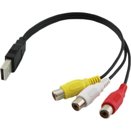 10pcs USB Male Plug To 3 RCA Female Adapter Audio Converter Video AV A/V Cable USB to RCA Cable for HDTV TV Television Wire Cord