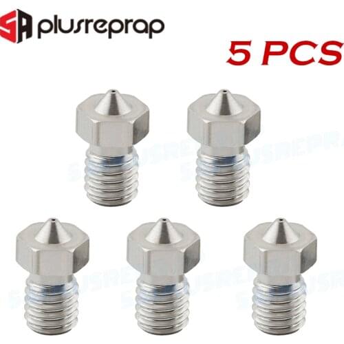 5pcs/lot V5 V6 Stainless Steel Nozzle 0.3mm 0.4mm 0.5mm Threaded M6 for 3D Printers Parts 1.75mm Filament