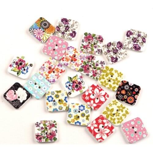 50pcs Mixed Square Wooden 2 Holes Buttons For Clothing Needlework Scrapbooking Wood Botones Decorative Crafts Diy Accessories