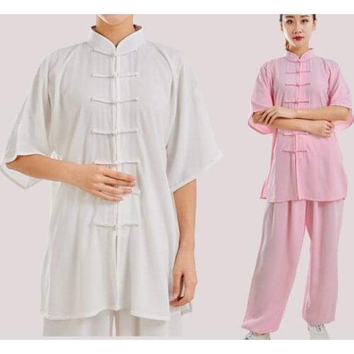 8color unisex summer tai chi taiji suit short sleeve martial arts wushu costumes kung fu uniforms clothing white/black/gray/red