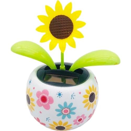New Solar Powered Flower Car Ornament Gadgets Gift Auto Interior Home Decorations Dancing Swing Flip Flap Pot Sunflower Kids Toy