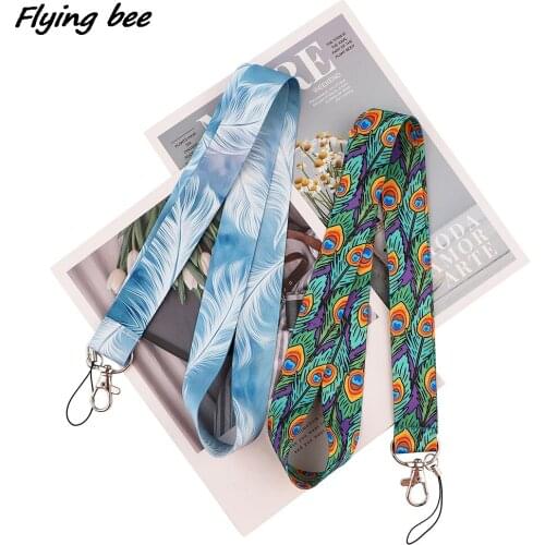 Flyingbee Hot Sale Feathers Neck Strap Lanyard For Keys ID Card Gym Mobile Phone Straps USB Badge Holder DIY Hang Rope X1715