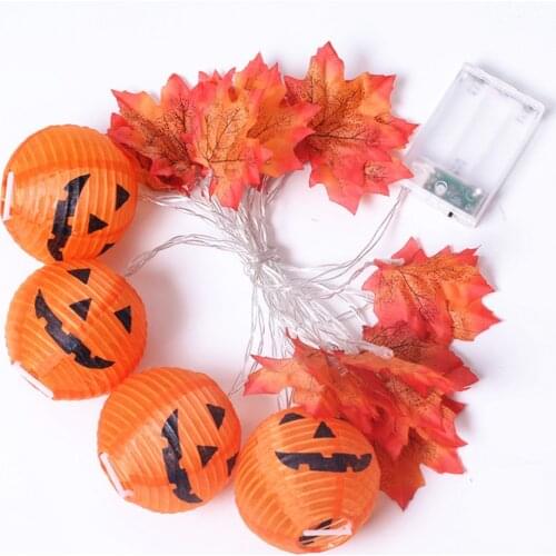 10/20 LEDs Thanksgiving Decoration Pumpkin Maple Leaf Garland String Lights Waterproof Battery Operated Halloween Pumpkin Lights