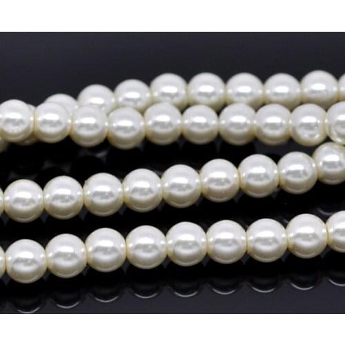 Ivory Glass Pearl Imitation Round Beads 8mm 82cm(32-1/4"), sold per packet of 1 Strands new