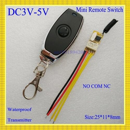 Mini Button Remote Switch Battery Power Supply Wireless Switch 1A Micro Receiver Transmitter NO COM NC Output 0V Remote ON OFF