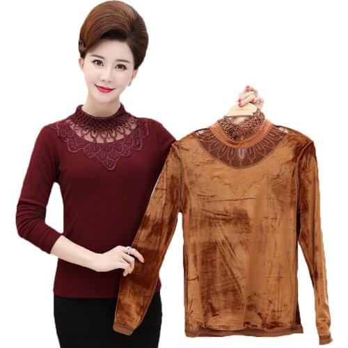 Fashion 2021 Autumn Winter Shirt Women Clothes Long Sleeve Lace Shirts Ladies Blusas Warm Velvet Shirts Plus Size Tops X142