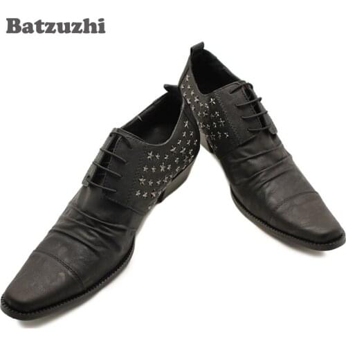 Ntparker British style leather Man Shoes pointed toe Height Increased male shoes Business Dress shoes with rivets, Big size 46